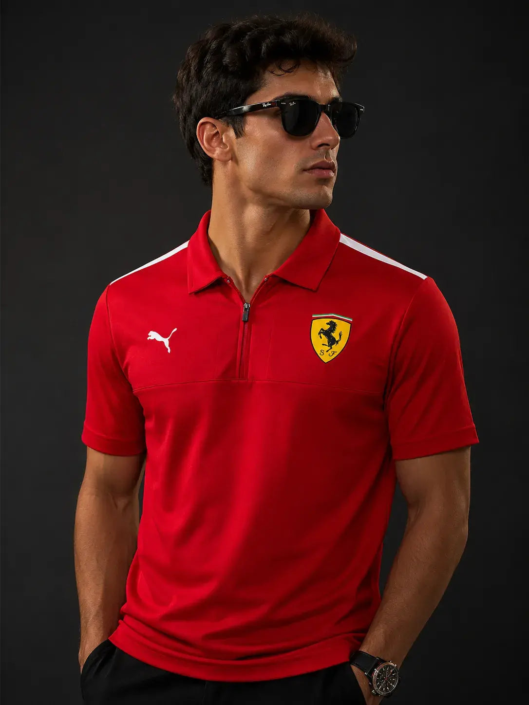 Ferrari Heritage Quarter-Zip Polo Red