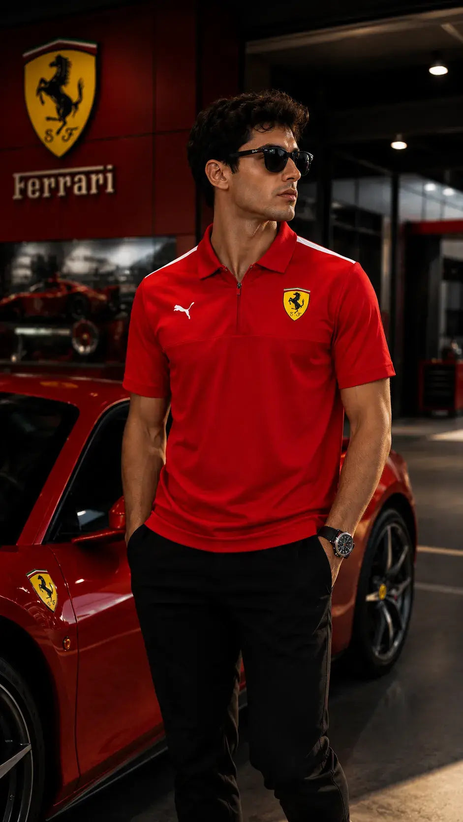 Ferrari Heritage Quarter-Zip Polo Red