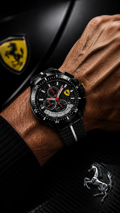 Scuderia Ferrari Corsa Chronograph Tachymeter Watch - Black / White