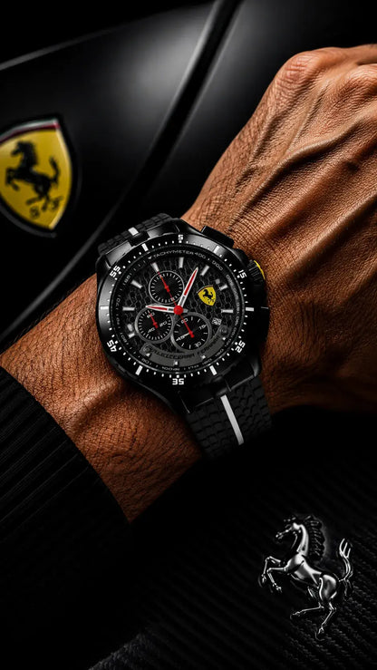 Scuderia Ferrari Corsa Chronograph Tachymeter Watch - Black / White